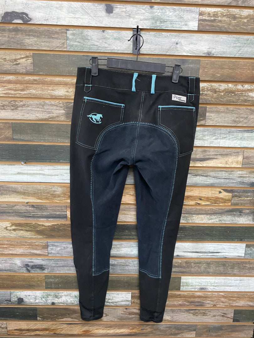 USED Smartpak Piper Ladies Fullseat Breech 30L Black/Blue Piping