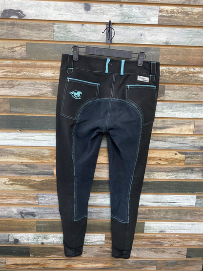 USED Smartpak Piper Ladies Fullseat Breech 30L Black/Blue Piping