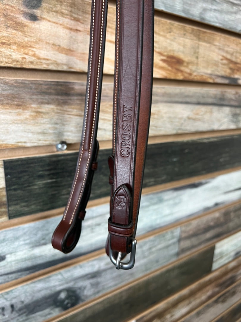 USED Crosby Fancy Stitched Braided Reins 54" Australian Nut