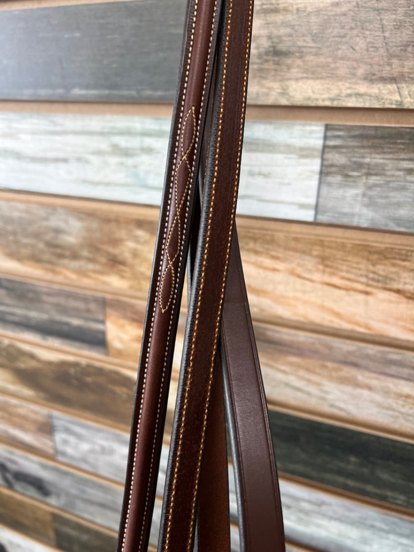 USED Crosby Fancy Stitched Braided Reins 54" Australian Nut