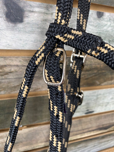 USED Triple E Nylon Browband Headstall Horse Black/Tan