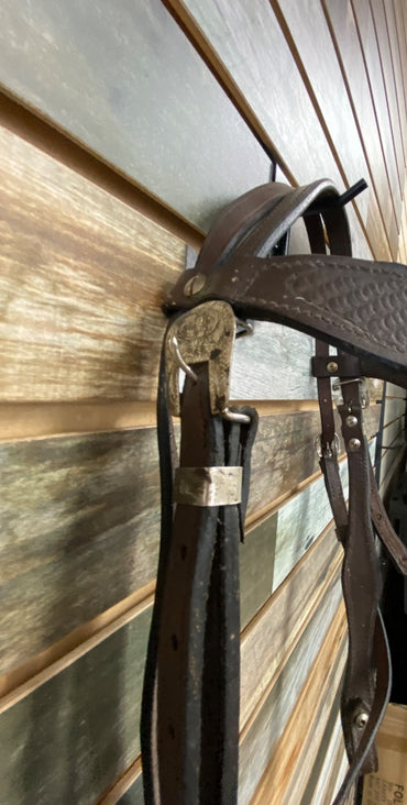 USED  Western Headstall w Split Reins  Dark Oil