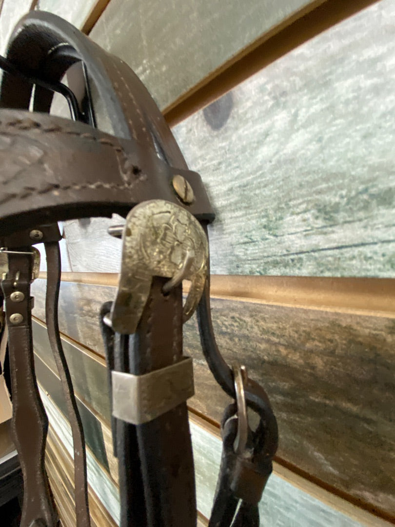 USED  Western Headstall w Split Reins  Dark Oil