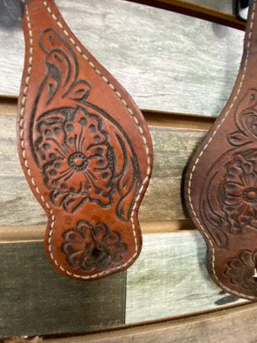 USED  Ladies Western  Tooled Spur Straps  Medium Oil