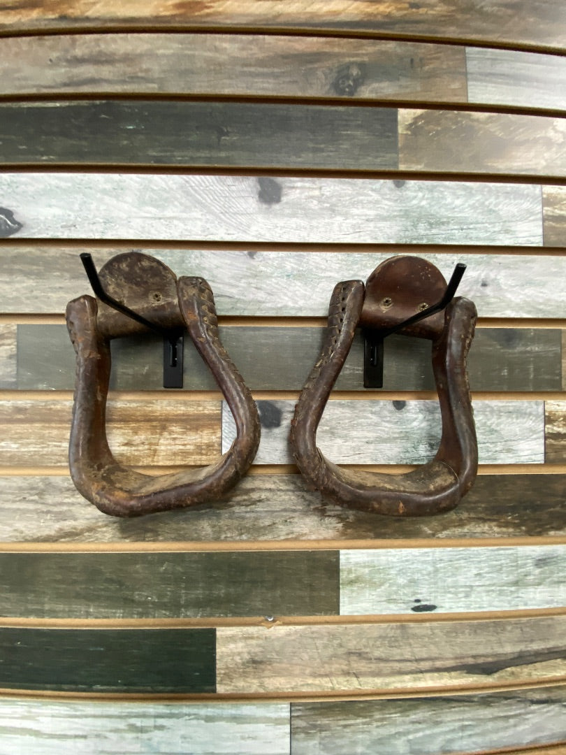 USED  Leather Wrapped Western Stirrups  Brown