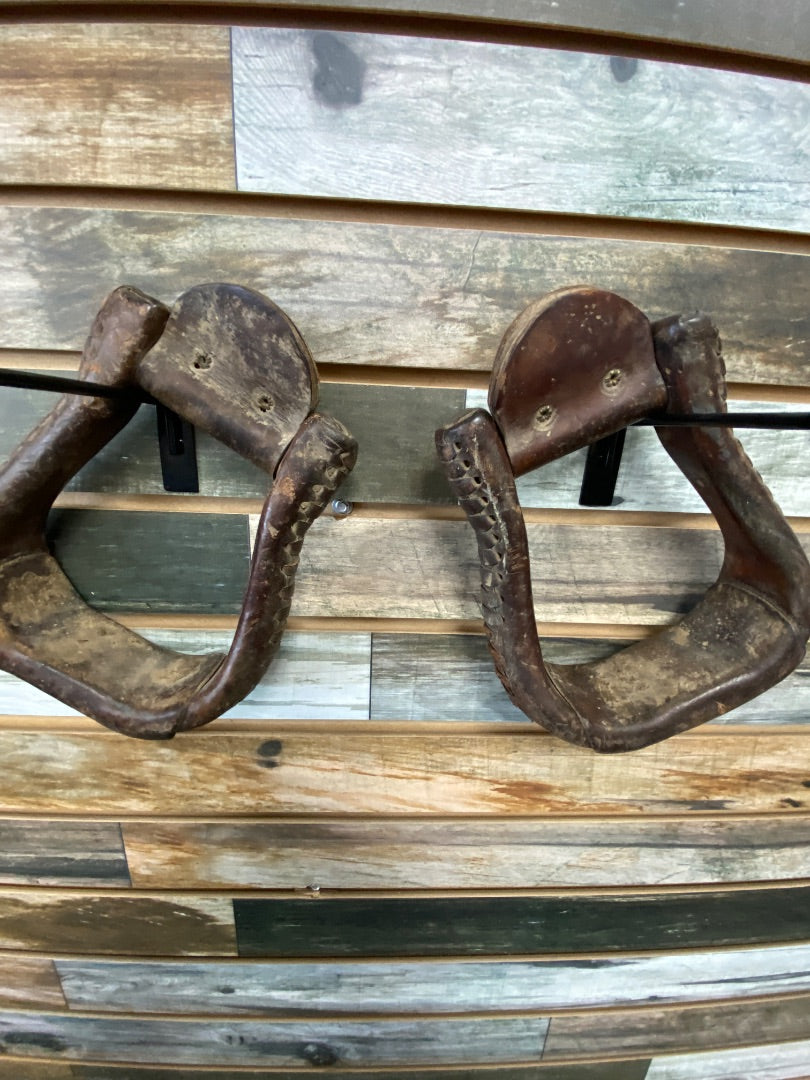 USED  Leather Wrapped Western Stirrups  Brown