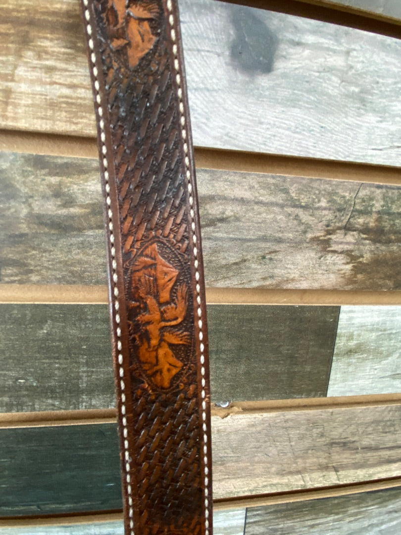 USED  Ladies Western Belt W Golden Gate Bridge Buckle Large Brown