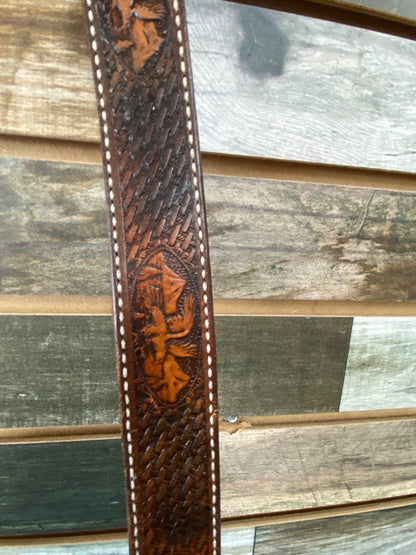 USED  Ladies Western Belt W Golden Gate Bridge Buckle Large Brown