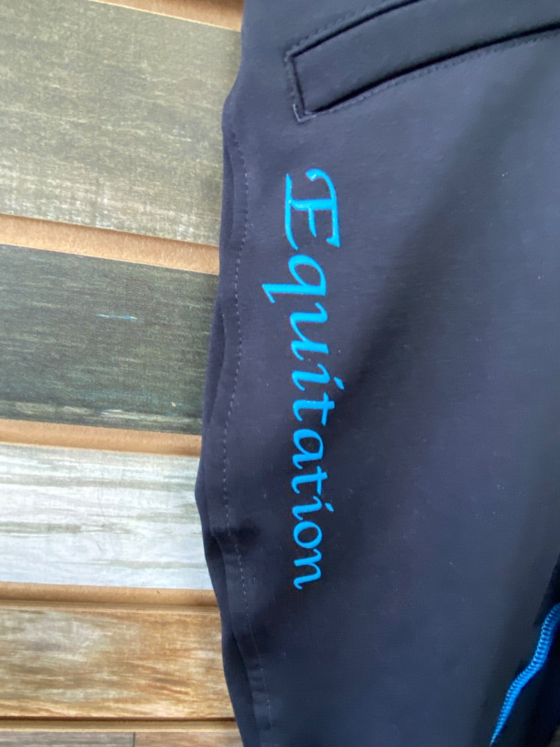 USED Equitation Full Seat Breeches  Dark Blue w/ Light Blue Silicone