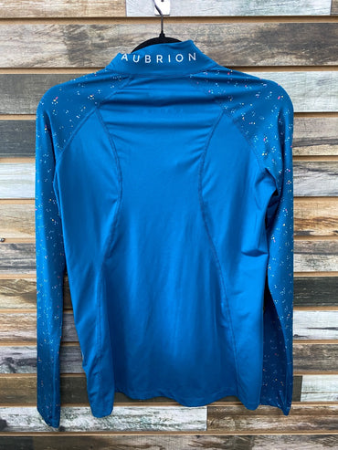 USED Aubrion Ladies Longsleeve Riding Top with Polkdot Arms Small Blue