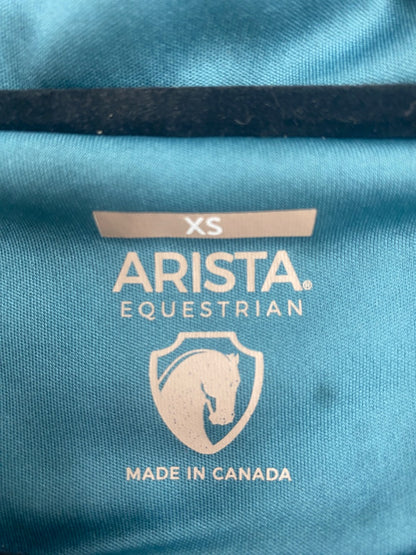 USED ARIAT 3/4 Zip Top, 3/4 Sleeve XS Teal/Purple/White Watercolor