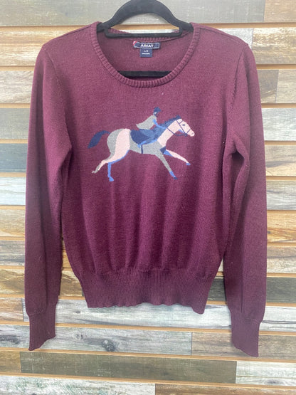 USED Ariat Youth Sweater Youth L Plum w/Horse on Front