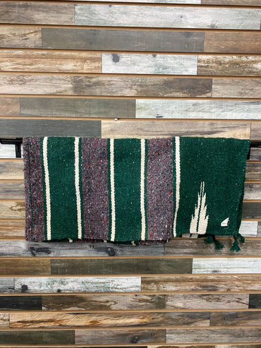 USED  Western Saddle Blanket Wool 32” x 30” Green/White