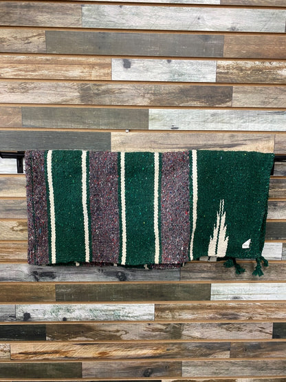 USED  Western Saddle Blanket Wool 32” x 30” Green/White