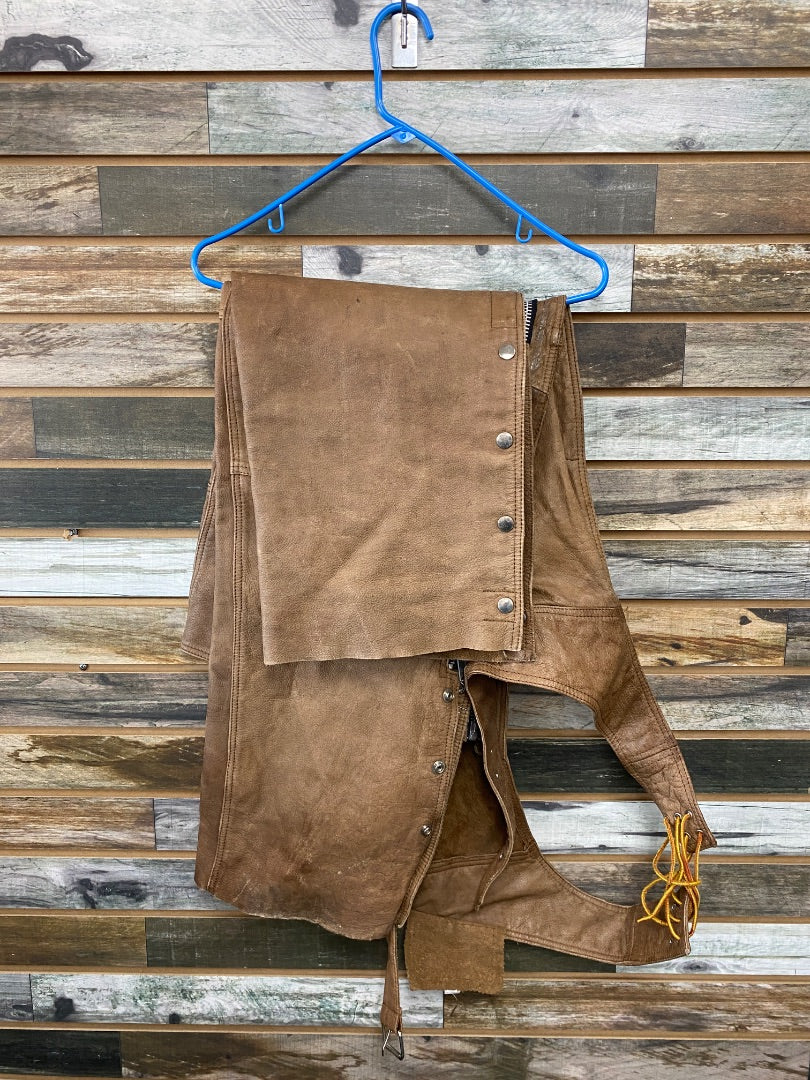 USED Hudson Western Leather Work Chaps Large (Mens) Tan