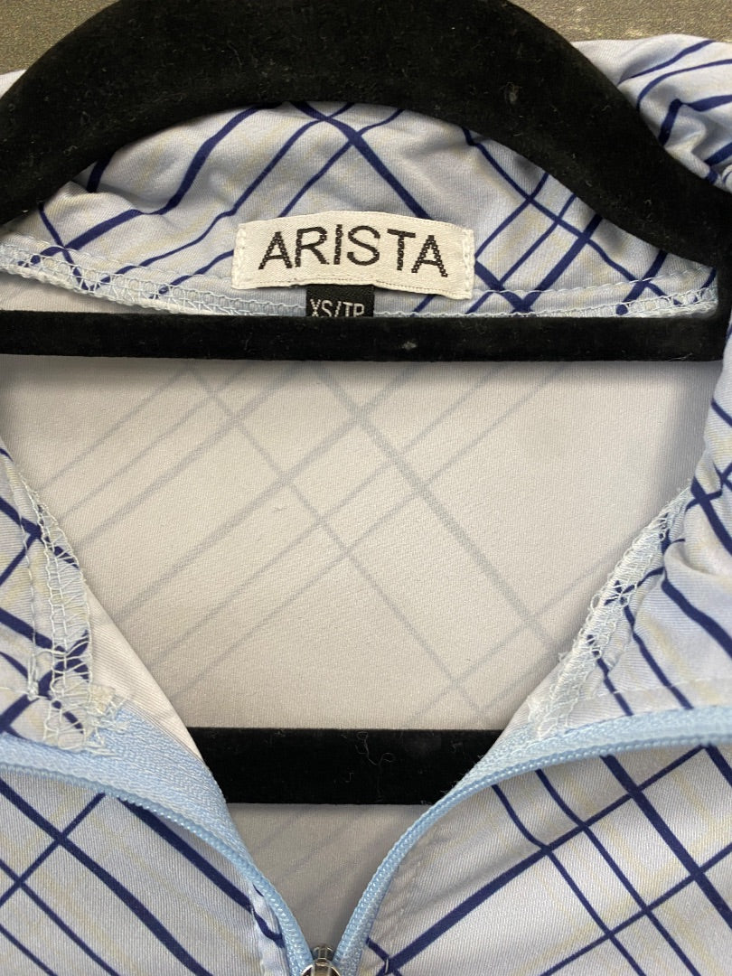 USED Arista Ladies Riding Top, Long Sleeve, Quarter ZIp XS/TP Navy/Light Blue Striped