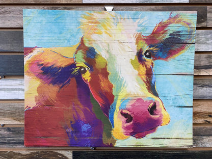 USED  Cow Painting 20"x16" Multicolor
