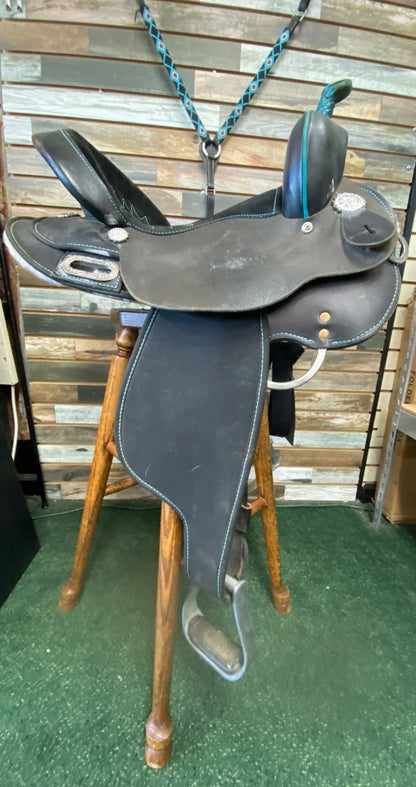 USED High Horse (Circle Y) Mercury Cordura Barrel 14" Seat 7" Gullet Black/Turquoise