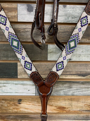 USED Circle Y Western Tack Set Horse Medium Oil/Beaded