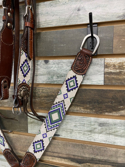 USED Circle Y Western Tack Set Horse Medium Oil/Beaded