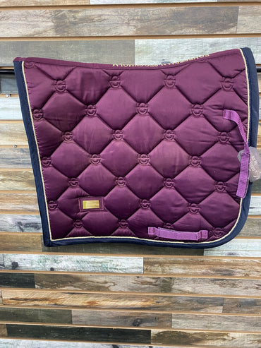 USED Equestrian Stockholm Dressage Saddle Pad Full Plum w/ Navy Piping