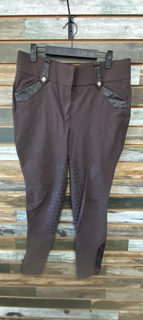 USED PS of Sweden Ladies English Breeches Full Seat 44ES(34us) Chocolate Brown w/Leather Trim