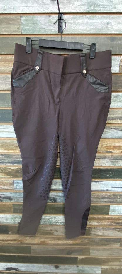 USED PS of Sweden Ladies English Breeches Full Seat 44ES(34us) Chocolate Brown w/Leather Trim
