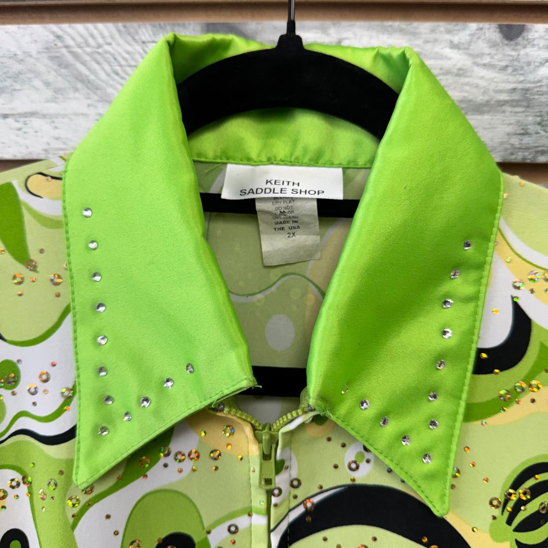 USED Keith's Saddle Shop Custome Made Ladies Western  Show Top 2X Chatreuse