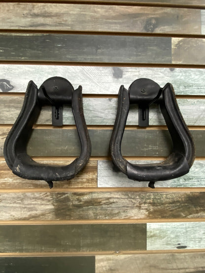 USED  Black Leather Wraped Western Stirrups Horse Black