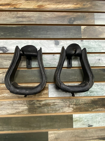 USED  Black Leather Wraped Western Stirrups Horse Black