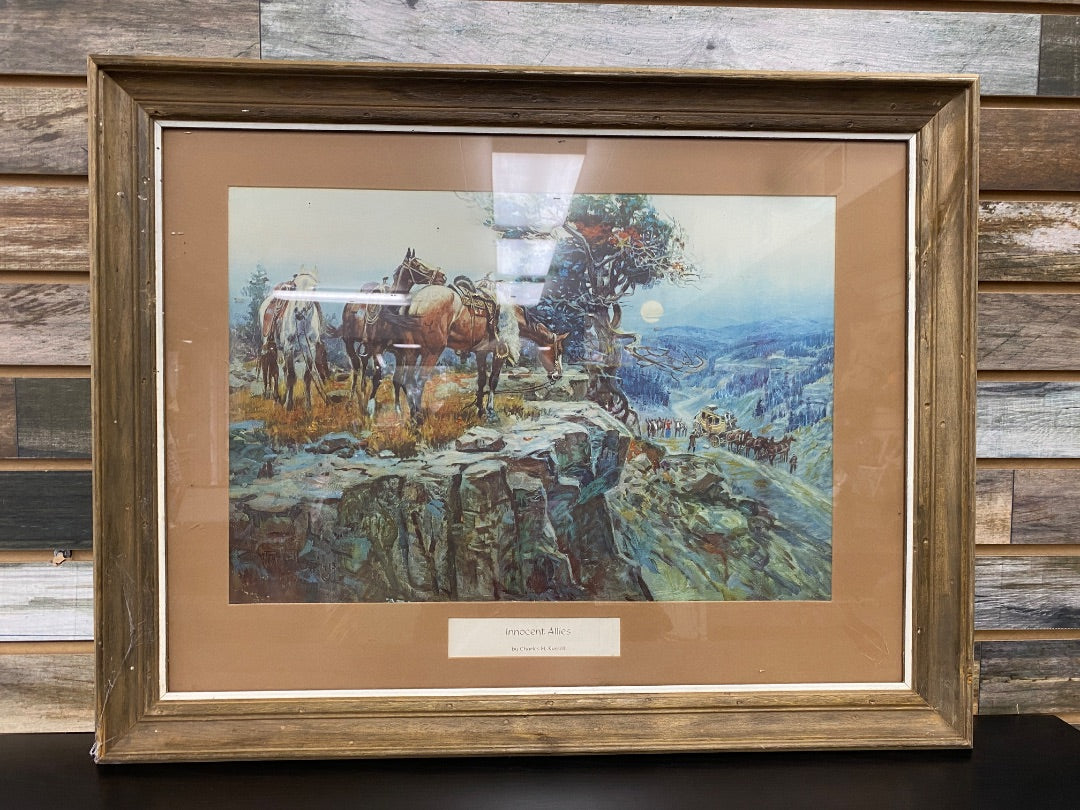 USED Charles Russell Horse Art Print Innocent Allies 29” x 19” Grey/Brown