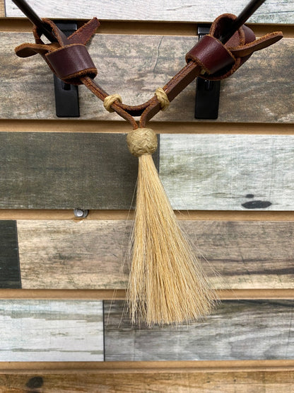 USED Golden Horseshoe Equestrian Leather Curb Chin Strap with Tassel Horse Medium Oil