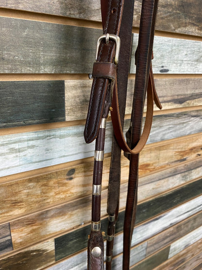 USED Golden Horseshoe Equestrian Western Browband  Headstall & Reins Horse Dark Oil With Silver