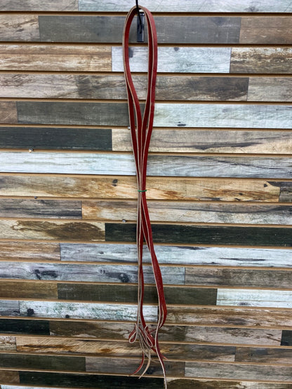 USED Golden Horseshoe Equestrian Western Split Reins Latigo Horse Medium Red Oil