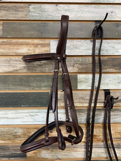 USED Golden Horseshoe Equestrian English Bridle With Braided Reins Horse Dark Oil