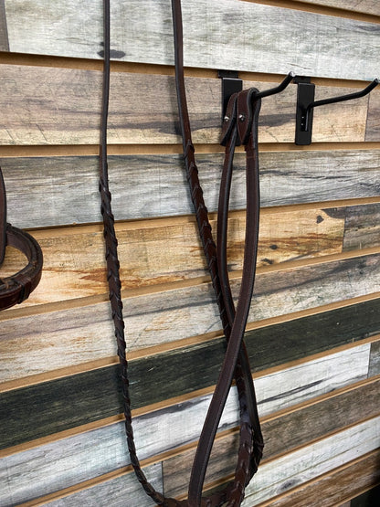 USED Golden Horseshoe Equestrian English Bridle With Braided Reins Horse Dark Oil