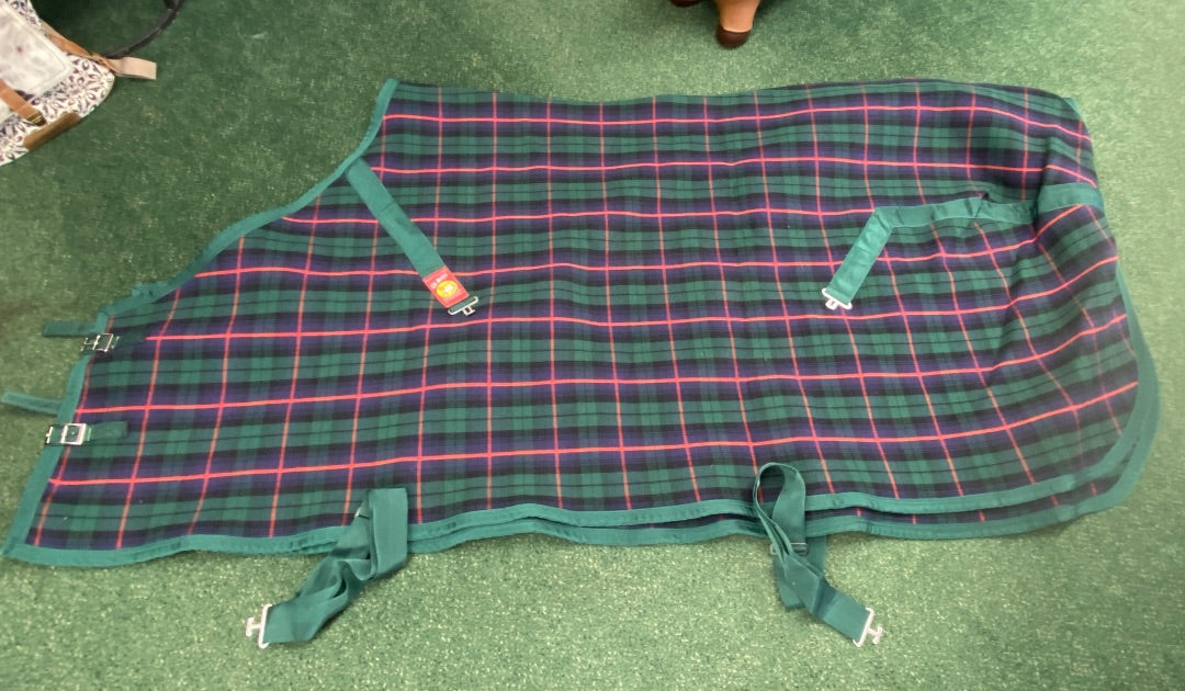 USED Baker Heavy Weight Stable Sheet 80" Tartan Green/Navy Plaid