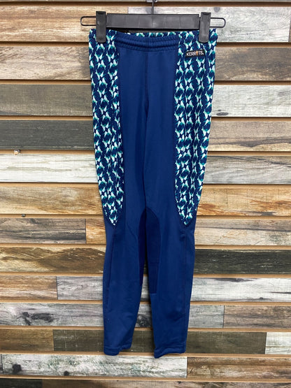 USED Kerrits Youth Riding Kneepatch Tights Medium Blue/Green