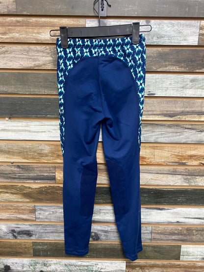 USED Kerrits Youth Riding Kneepatch Tights Medium Blue/Green