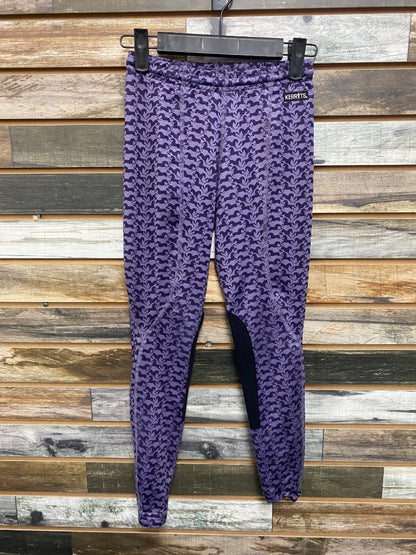 USED Kerrits Youth Kneepatch Riding Tights Medium Purple Running Horses