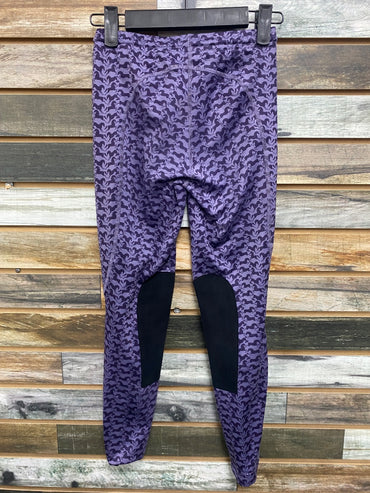 USED Kerrits Youth Kneepatch Riding Tights Medium Purple Running Horses