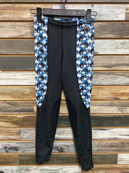 USED Kerrits Youth Kneepatch Riding Tights Medium Blue/Black