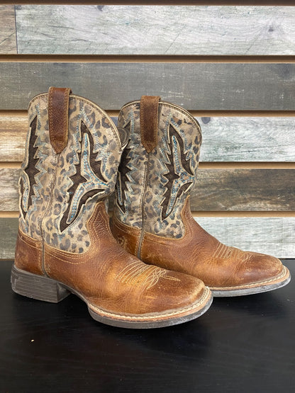 USED Ariat Youth Western Boots 1 Blue/Cheetah