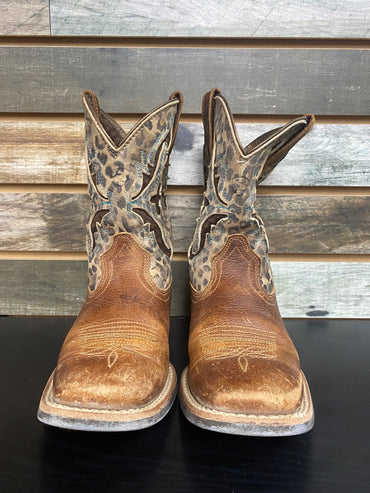 USED Ariat Youth Western Boots 1 Blue/Cheetah
