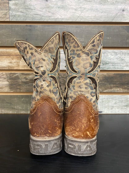 USED Ariat Youth Western Boots 1 Blue/Cheetah