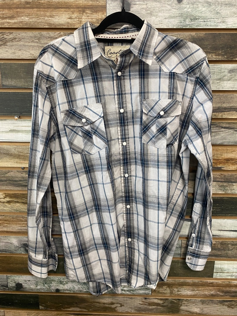 USED Coastel Long Sleeve Button Down Medium Grey Plaid