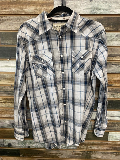 USED Coastel Long Sleeve Button Down Medium Grey Plaid