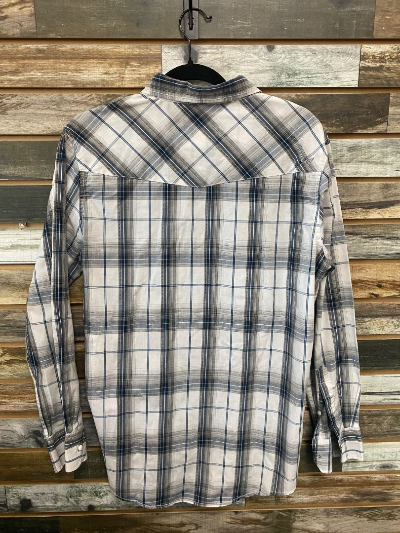 USED Coastel Long Sleeve Button Down Medium Grey Plaid