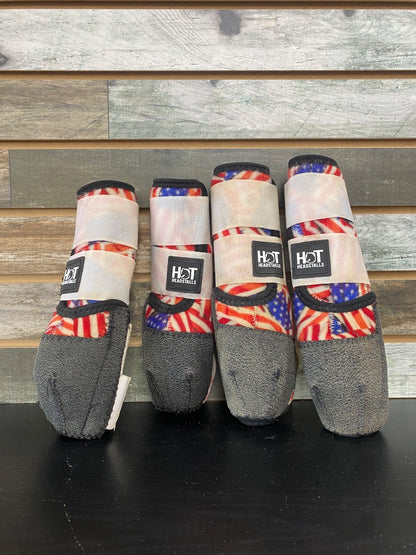USED Hot Headstalls Sport Boots Set of 4 Medium Red/White/Blue Flag Pattern