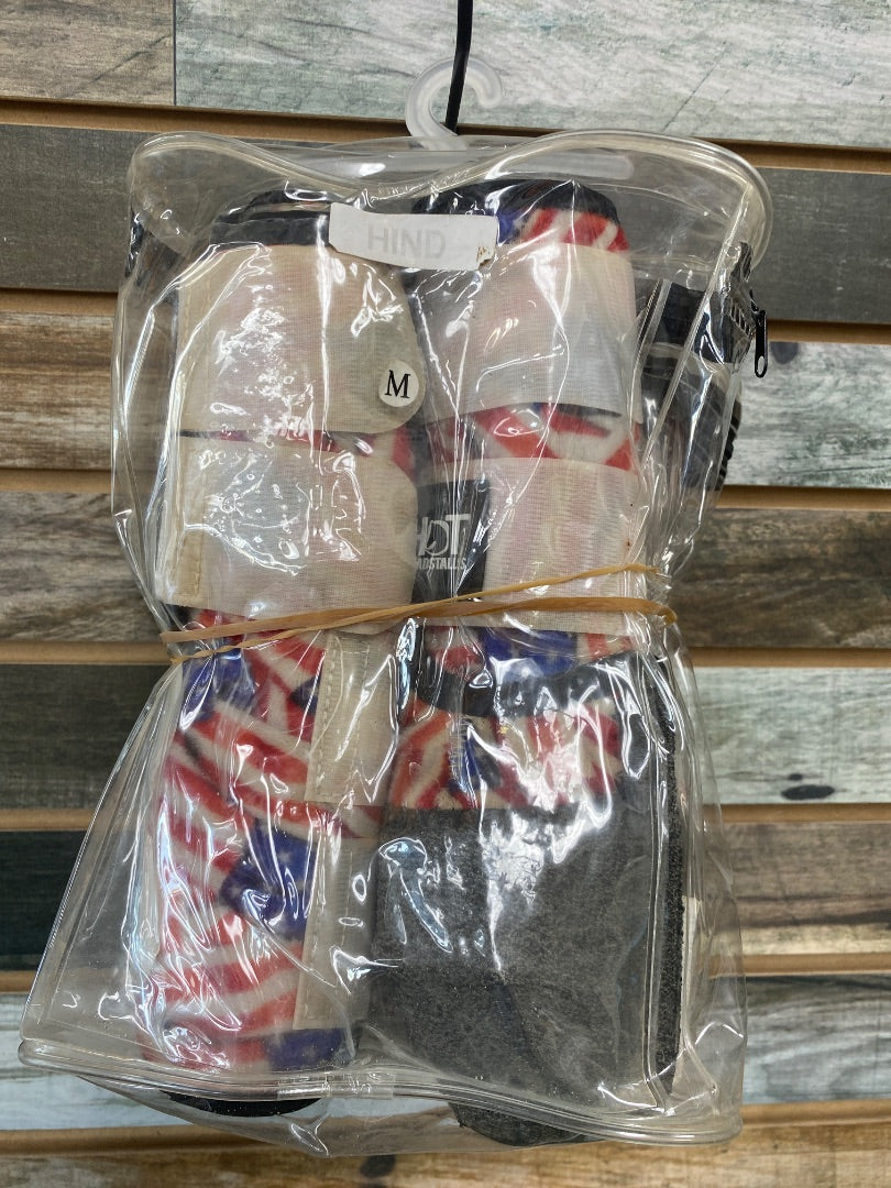 USED Hot Headstalls Sport Boots Set of 4 Medium Red/White/Blue Flag Pattern